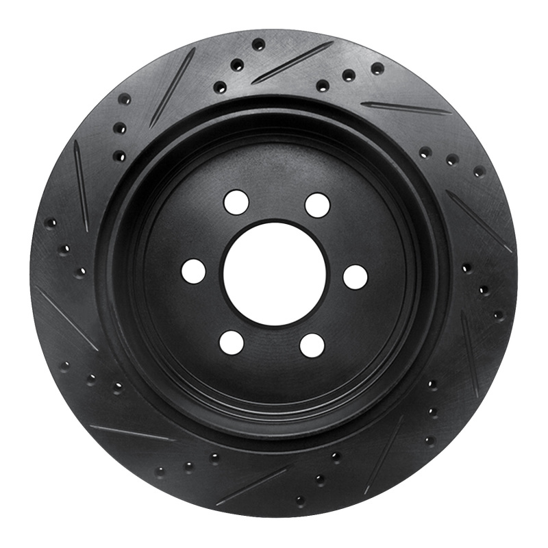 Dodge Durango Brake Rotor (1) - Rear Right - R1 Concepts - Drilled & Slotted - Black - 2003